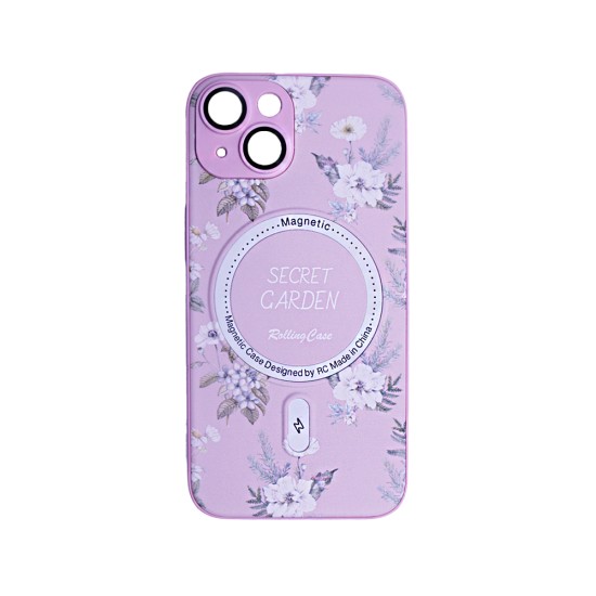 Capa Magnetic com Desenho De Flores para Apple iPhone 14 Rosa